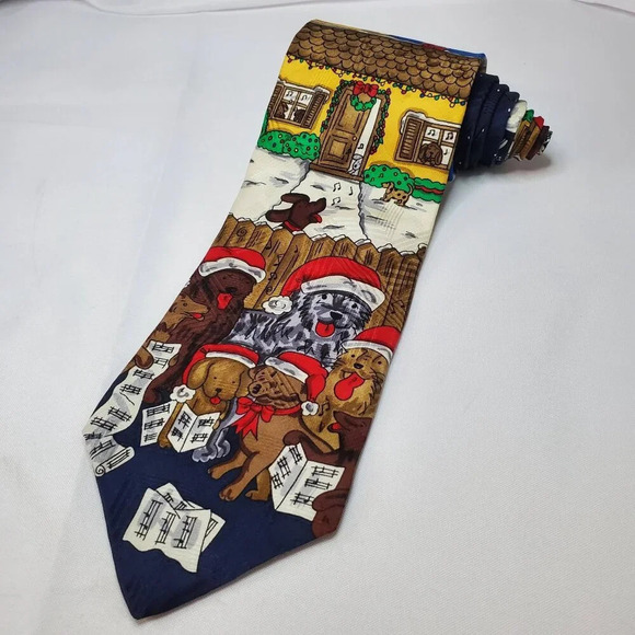 Louis Feraud Christmas Dog Choir Men's  Silk Necktie Christmas Tie made in USA - Picture 2 of 8